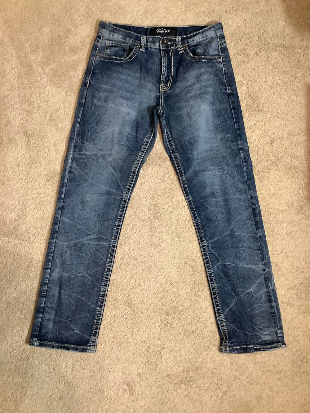 True Luck Mens Straight Leg Jeans 32x32 Dark Wash Classic Stretch